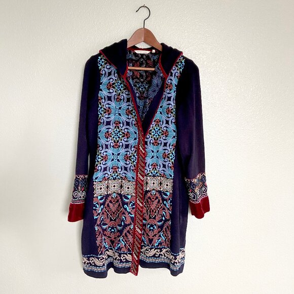 Soft Surroundings Lysa Embroidered Sweater Coat Beaded Detail Hooded Cardigan M - Picture 7 of 10